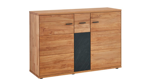 Sideboard Decker aus Holz in Holzfarben Hell Sideboard naturfarbene Kernbuche & Schiefer – drei Türen, ca. 152 x 104 cm