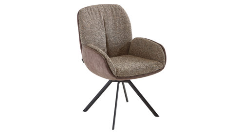 Polsterstuhl Venjakob aus Stoff in Braun VENJAKOB Armlehnenstuhl Eden fangofarbener Velour Dubai & brauner Webstoff Hamburg, matt anthrazitfarbenes Metall