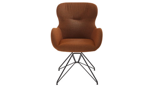 Polsterstuhl Venjakob aus Stoff in Braun VENJAKOB Armlehnenstuhl Benita terrafarbener Webstoff Konstanz Q2 & sattelbrauner Mikrofaserbezug Kapstadt, matt anthrazitfarbenes Metall