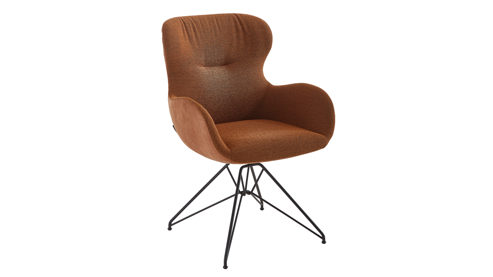 Polsterstuhl Venjakob aus Stoff in Braun VENJAKOB Armlehnenstuhl Benita terrafarbener Webstoff Konstanz Q2 & sattelbrauner Mikrofaserbezug Kapstadt, matt anthrazitfarbenes Metall