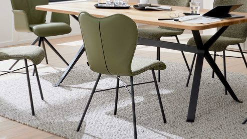 Vierfußstuhl Interliving aus Stoff in Grün Interliving Esszimmer Serie 5115 - Vierfußstuhl Aiko Four A12 jadefarbenes Leder LD7830 & moosfarbener Bezug Sneak 59, umbraugraues Metall