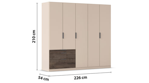 Kleiderschrank Rauch aus Holz in Weiß rauch ORANGE Koda - Drehtürenschrank Champagner & Atlantik Oak - fünf Türen, Breite ca. 225 cm