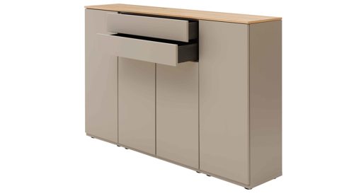 Highboard Interliving aus Holz in Grau Interliving Wohnzimmer Serie 2031 - Highboard BK18071 Grau & Risseiche - vier Türen, zwei Schubladen, Breite ca. 180 cm