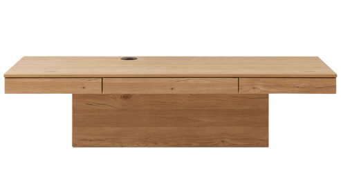 Wohnwand Interliving aus Holz in Weiß Interliving Wohnzimmer Serie 2031 - Homeoffice-Kombination Tonweiß & Risseiche - Länge ca. 255 cm