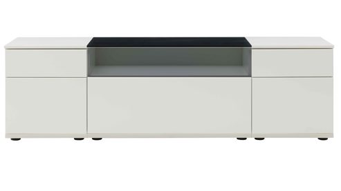 Lowboard Interliving aus Holz in Weiß Interliving Wohnzimmer Serie 2031 - Lowboard als Medienmöbel Tonweiß & graues Glas - zwei Türen, eine Schublade, Breite ca. 180 cm