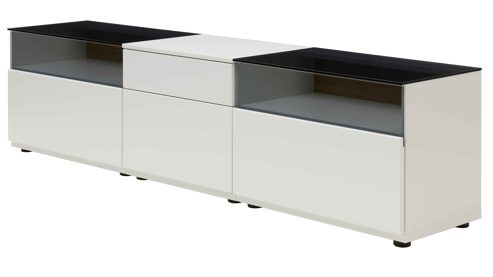 Wohnwand Interliving aus Holz in Weiß Interliving Wohnzimmer Serie 2031 - Wohnwand EB33001 Tonweiß & graues Glas - Länge ca. 330 cm