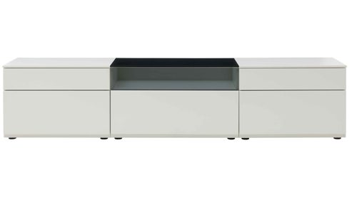 Wohnwand Interliving aus Holz in Weiß Interliving Wohnzimmer Serie 2031 - Wohnlösung EB27001 Tonweiß & graues Glas - Länge ca. 270 cm