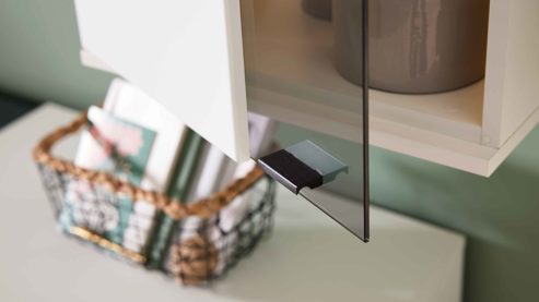 Wohnwand Interliving aus Holz in Weiß Interliving Wohnzimmer Serie 2031 - Wohnlösung Tonweiß & graues Glas - Länge ca. 270 cm