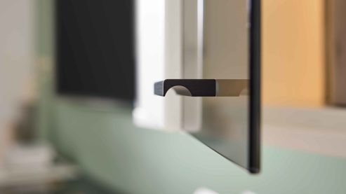 Wohnwand Interliving aus Holz in Weiß Interliving Wohnzimmer Serie 2031 - Wohnlösung Tonweiß & graues Glas - Länge ca. 270 cm