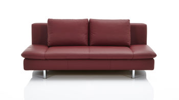 Schlafsofa comfortmaster besser sitzen, liegen, leben aus Leder in Dunkelrot Comfortmaster Schlafsofa Mia weinrotes Leder 10-1056 & verchromte Metallfüße