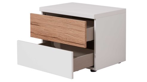 Nachtkommode Interliving aus Holz in Weiß Interliving Schlafzimmer Serie 1025 – Nachtkommode 531029 rechts, zwei Schubladen - Weiß & Balkeneiche gehackt