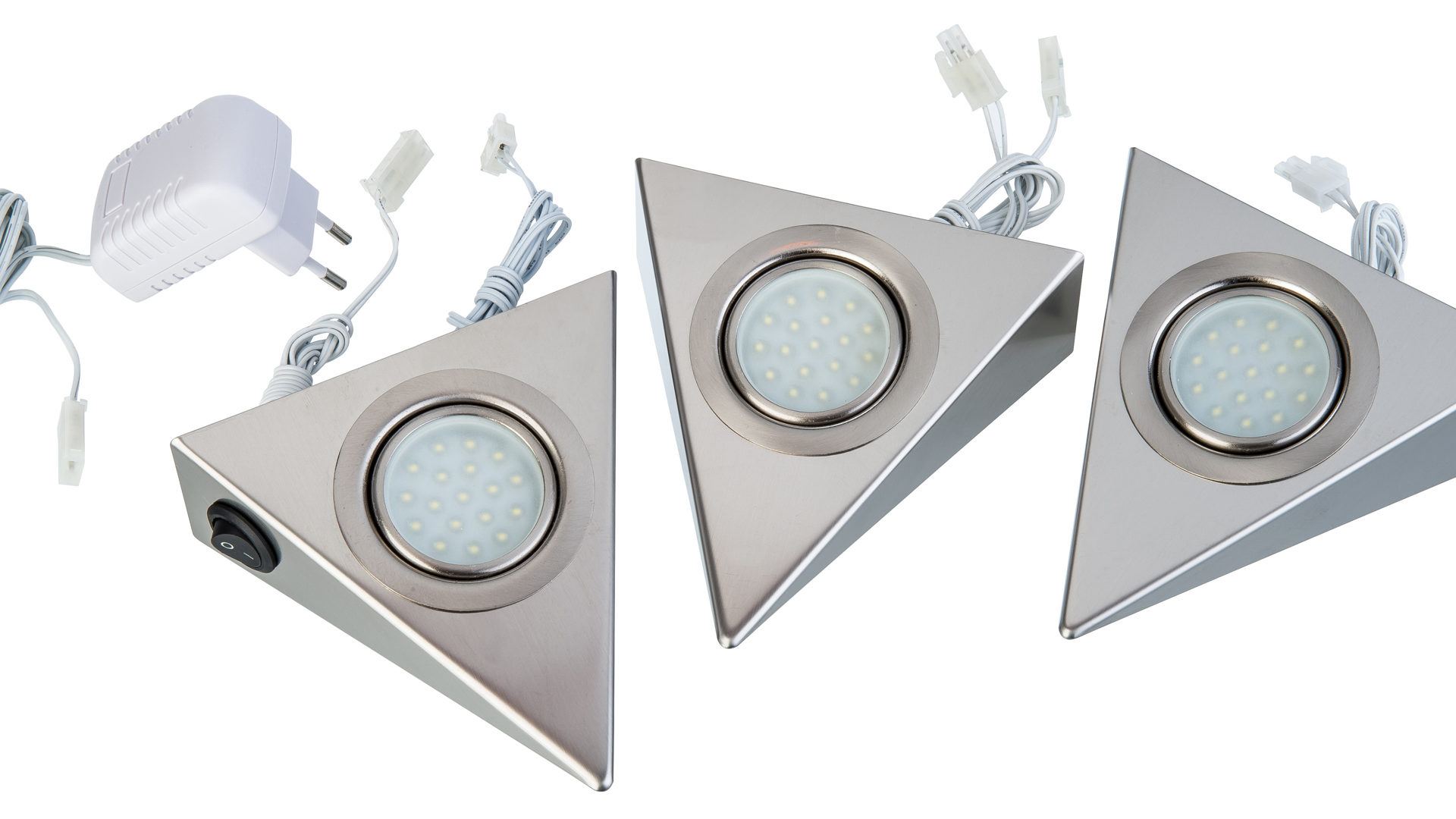 Unterbauleuchte Nino leuchten aus Metall in Metallfarben Nino LED-Unterbau-Dreieck Nickel matt – dreiteilig, ca. 14 x 13 cm